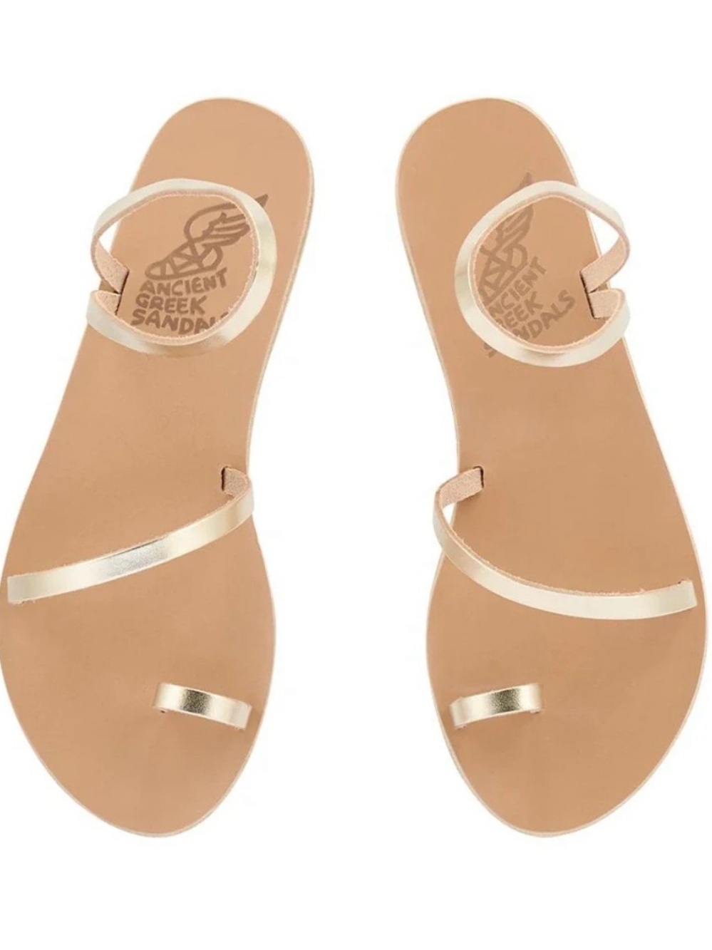 NWT Apli eleftheria platinum Ancient Greek Sandals Tan & Gold Size EU 41